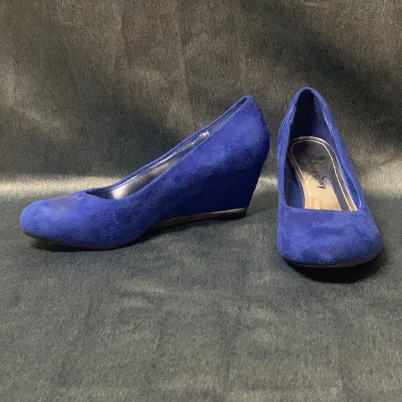 Blue Suede Wedge Heels (Size 5.5) - Picture 1 of 1